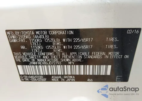 2016 Toyota Rav4 Xle z USA, uszkodzony, nr VIN JTMRFREV8GJ072793